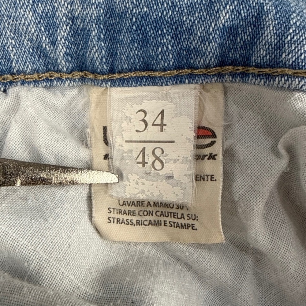 Live Fashion Network Rhinestone Embellished Jeans Light Wash Y2K Straight 34/48 - Picture 3 of 9